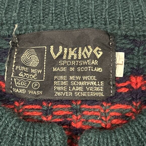 Viking Cardigan Sweater Womens Large Wool Celtic Buttons Geometric Christmas - Picture 2 of 7